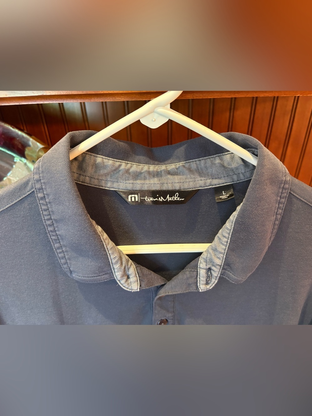 Travis Mathew Two-Tone Navy and Heather Gray Polo. Large - Picture 4 of 7